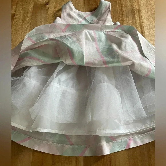 Janie and Jack Baby Pastel Green Pink White Silk Dress - Picture 3 of 6